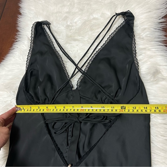 NWT Meshki Size S Amiri Satin Mini Dress With Lace Black Open Back - Picture 14 of 16